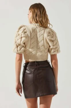 Aitana Pearl Embellished Cable Knit Short Sleeve Sweater -Astr The Label Shop ACT17877 CREAM 5