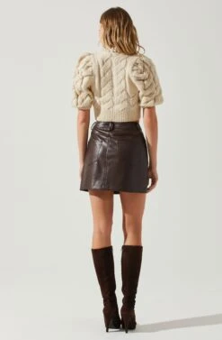 Aitana Pearl Embellished Cable Knit Short Sleeve Sweater -Astr The Label Shop ACT17877 CREAM 6