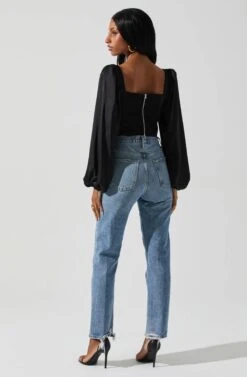 Penny Ruched Bust Long Sleeve Top -Astr The Label Shop ACT17882S BLACK 5