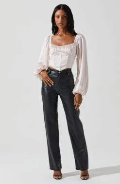 Penny Ruched Bust Long Sleeve Top -Astr The Label Shop ACT17882S BLUSH 2