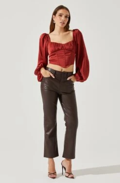 Penny Ruched Bust Long Sleeve Top -Astr The Label Shop ACT17882S RUST 1