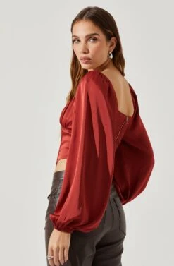 Penny Ruched Bust Long Sleeve Top -Astr The Label Shop ACT17882S RUST 6