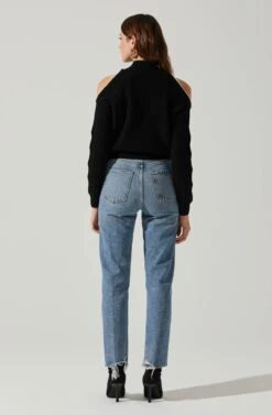 Tori Pearl Embellished Cold Shoulder Sweater -Astr The Label Shop ACT17885 BLACK 6