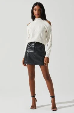 Tori Pearl Embellished Cold Shoulder Sweater -Astr The Label Shop ACT17885 CREAM 1