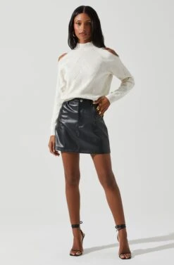 Tori Pearl Embellished Cold Shoulder Sweater -Astr The Label Shop ACT17885 CREAM 2