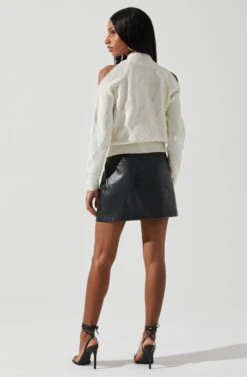 Tori Pearl Embellished Cold Shoulder Sweater -Astr The Label Shop ACT17885 CREAM 6