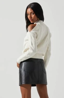 Tori Pearl Embellished Cold Shoulder Sweater -Astr The Label Shop ACT17885 CREAM 7