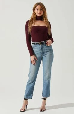 Izabella Turtleneck Cutout Sweater 23 Izabella Turtleneck Cutout Sweater -Astr The Label Shop ACT17888 WINE 1