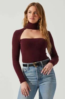 Izabella Turtleneck Cutout Sweater 20 Izabella Turtleneck Cutout Sweater -Astr The Label Shop ACT17888 WINE 3