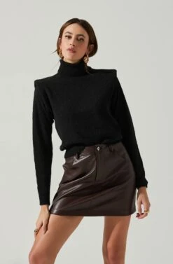 Daleyza Padded Shoulder Turtleneck Sweater -Astr The Label Shop ACT17899 BLACK 3
