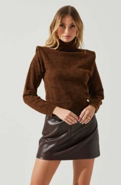 Daleyza Padded Shoulder Turtleneck Sweater -Astr The Label Shop ACT17899 BROWN 4