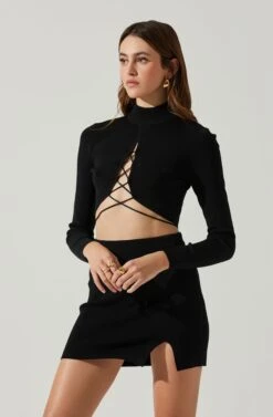 Raven Mock Neck Tie Waist Sweater -Astr The Label Shop ACT17903 BLACK 4