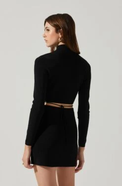 Raven Mock Neck Tie Waist Sweater -Astr The Label Shop ACT17903 BLACK 5