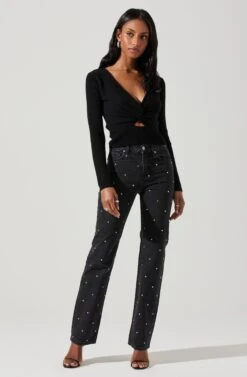 Rylee Twist Front Cutout Sweater -Astr The Label Shop ACT17919 BLACK 2