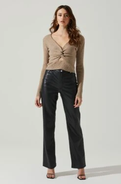 Rylee Twist Front Cutout Sweater -Astr The Label Shop ACT17919 TAUPE 1