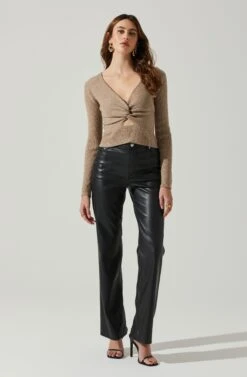 Rylee Twist Front Cutout Sweater -Astr The Label Shop ACT17919 TAUPE 2