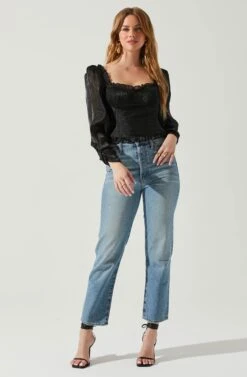 Junie Ruffle Square Neck Long Sleeve Top 33 Junie Ruffle Square Neck Long Sleeve Top -Astr The Label Shop ACT17928 BLACK 1