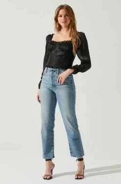 Junie Ruffle Square Neck Long Sleeve Top 35 Junie Ruffle Square Neck Long Sleeve Top -Astr The Label Shop ACT17928 BLACK 2