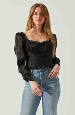 Junie Ruffle Square Neck Long Sleeve Top 32 Junie Ruffle Square Neck Long Sleeve Top -Astr The Label Shop ACT17928 BLACK 4
