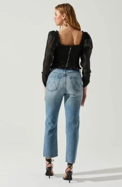 Junie Ruffle Square Neck Long Sleeve Top 36 Junie Ruffle Square Neck Long Sleeve Top -Astr The Label Shop ACT17928 BLACK 5