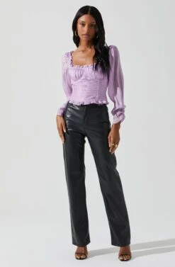 Junie Ruffle Square Neck Long Sleeve Top 27 Junie Ruffle Square Neck Long Sleeve Top -Astr The Label Shop ACT17928 LAVENDER 2