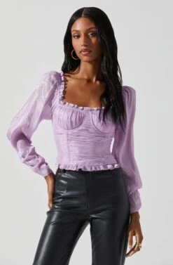 Junie Ruffle Square Neck Long Sleeve Top 26 Junie Ruffle Square Neck Long Sleeve Top -Astr The Label Shop ACT17928 LAVENDER 4