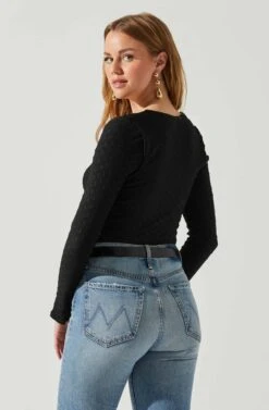 Ren Textured Sweetheart Long Sleeve Top 19 Ren Textured Sweetheart Long Sleeve Top -Astr The Label Shop ACT17975 BLACK 6