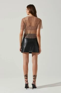 Mckay Rhinestone Mesh Short Sleeve Top -Astr The Label Shop ACT18042 TAUPE 6