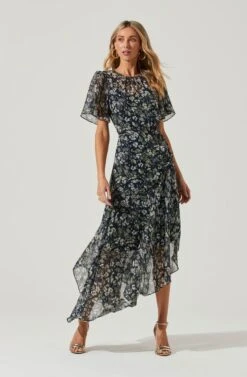 Flutter Sleeve Asymmetrical Floral Maxi Dress -Astr The Label Shop ADR100436 BLUEGREENFLORAL 2 297063db d831 4726 9eec 6a7ca9e50260