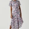 Flutter Sleeve Asymmetrical Floral Maxi Dress -Astr The Label Shop ADR100436 PINKBLUEFLORAL 1