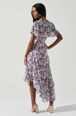 Flutter Sleeve Asymmetrical Floral Maxi Dress -Astr The Label Shop ADR100436 PINKBLUEFLORAL 5
