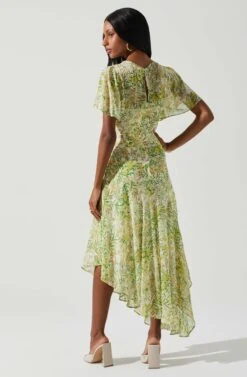 Flutter Sleeve Asymmetrical Floral Maxi Dress -Astr The Label Shop ADR100436 YELLOWGREENFLORAL 5