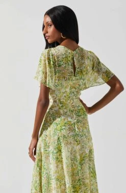Flutter Sleeve Asymmetrical Floral Maxi Dress -Astr The Label Shop ADR100436 YELLOWGREENFLORAL 6