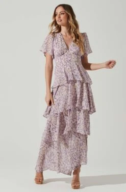 Tayla Floral Tiered Midi Dress 10 Tayla Floral Tiered Midi Dress -Astr The Label Shop ADR100686B PINKLAVENDERFLORAL 1