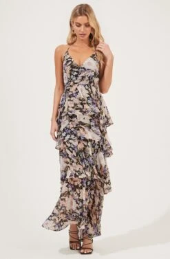 Rosana Floral Tiered Ruffle Maxi Dress -Astr The Label Shop ADR100691 BLACKMULTIFLORAL 1