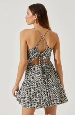Plisse Tie Back Mini Dress -Astr The Label Shop ADR100873S BLACKWHITEABSTRACT 6
