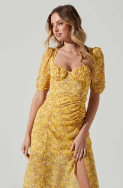 Floral Front Slit Milkmaid Midi Dress 21 Floral Front Slit Milkmaid Midi Dress -Astr The Label Shop ADR100913 YELLOWPURPLEFLORAL 3