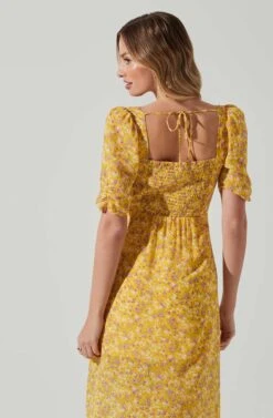 Floral Front Slit Milkmaid Midi Dress 24 Floral Front Slit Milkmaid Midi Dress -Astr The Label Shop ADR100913 YELLOWPURPLEFLORAL 5