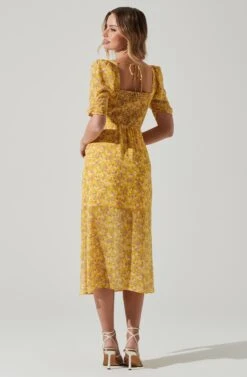 Floral Front Slit Milkmaid Midi Dress 25 Floral Front Slit Milkmaid Midi Dress -Astr The Label Shop ADR100913 YELLOWPURPLEFLORAL 6