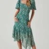 Floral Short Sleeve Asymmetrical Hem Midi Dress 2 Floral Short Sleeve Asymmetrical Hem Midi Dress -Astr The Label Shop ADR101039 GREENMULTI 1