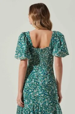 Floral Short Sleeve Asymmetrical Hem Midi Dress -Astr The Label Shop ADR101039 GREENMULTI 5