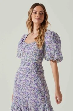 Floral Short Sleeve Asymmetrical Hem Midi Dress -Astr The Label Shop ADR101039 PURPLEMULTIFLORAL 4