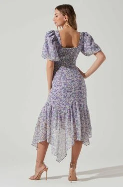 Floral Short Sleeve Asymmetrical Hem Midi Dress -Astr The Label Shop ADR101039 PURPLEMULTIFLORAL 6