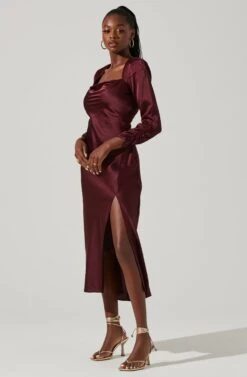 Gracie Long Sleeve Cutout Satin Midi Dress 27 Gracie Long Sleeve Cutout Satin Midi Dress -Astr The Label Shop ADR101065 DEEPWINE 1