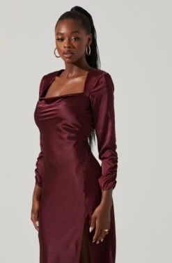 Gracie Long Sleeve Cutout Satin Midi Dress 28 Gracie Long Sleeve Cutout Satin Midi Dress -Astr The Label Shop ADR101065 DEEPWINE 2