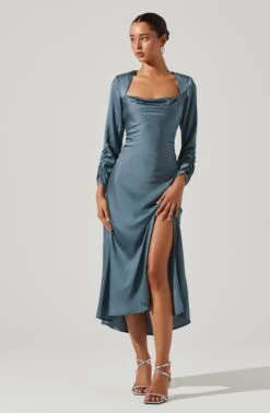 Gracie Long Sleeve Cutout Satin Midi Dress 41 Gracie Long Sleeve Cutout Satin Midi Dress -Astr The Label Shop ADR101065 DUSTYBLUE 1