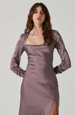 Gracie Long Sleeve Cutout Satin Midi Dress 32 Gracie Long Sleeve Cutout Satin Midi Dress -Astr The Label Shop ADR101065 DUSTYMAUVE 0089