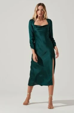 Gracie Long Sleeve Cutout Satin Midi Dress 24 Gracie Long Sleeve Cutout Satin Midi Dress -Astr The Label Shop ADR101065 HUNTERGREEN 2