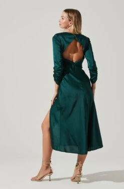 Gracie Long Sleeve Cutout Satin Midi Dress 26 Gracie Long Sleeve Cutout Satin Midi Dress -Astr The Label Shop ADR101065 HUNTERGREEN 5