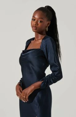 Gracie Long Sleeve Cutout Satin Midi Dress 37 Gracie Long Sleeve Cutout Satin Midi Dress -Astr The Label Shop ADR101065 MIDNIGHT 2